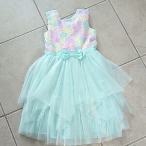 Jona Michelle Pastel Floral and Mint Blue Green Aqua Tulle Dress Girls Size 8